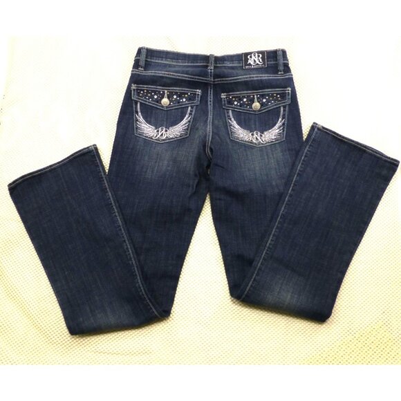 Rock & Republic Kasandra Bootcut Jeans 8L Womens Dark Wash Embroidered Pockets - Picture 3 of 12